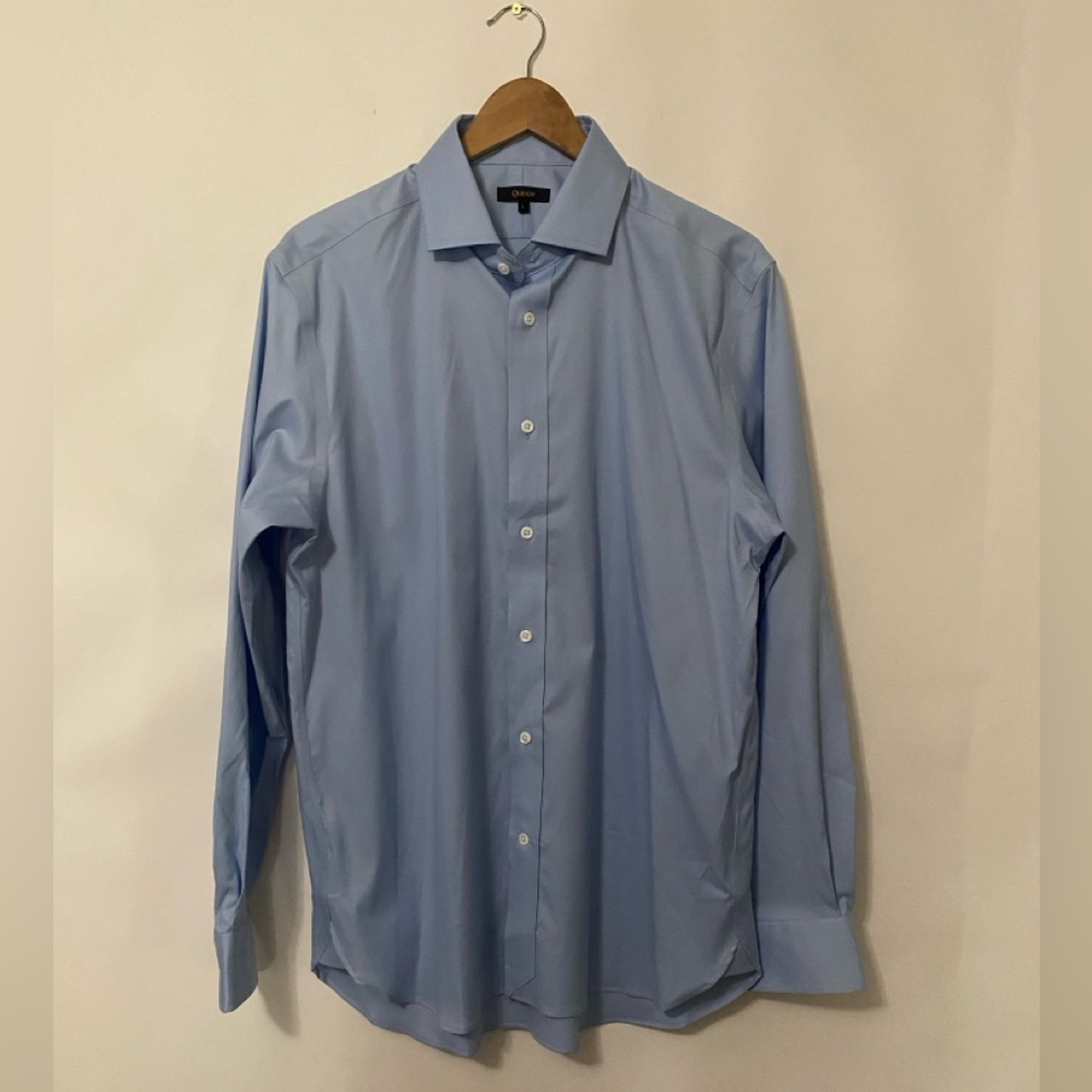 Quince Organic Cotton Stretch Dress Shirt Mens L Pale Blue Performance Luxury